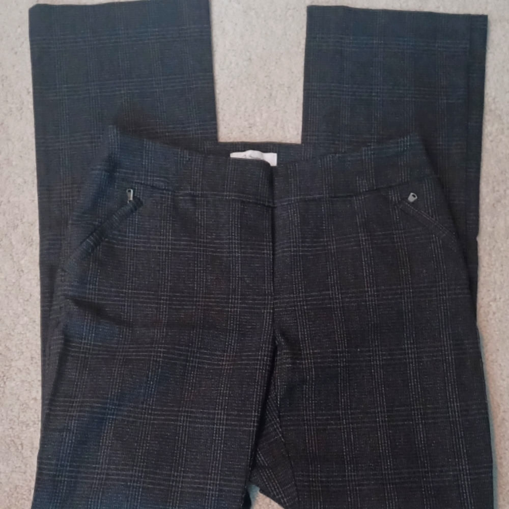 Plaid pull-on straight leg pants